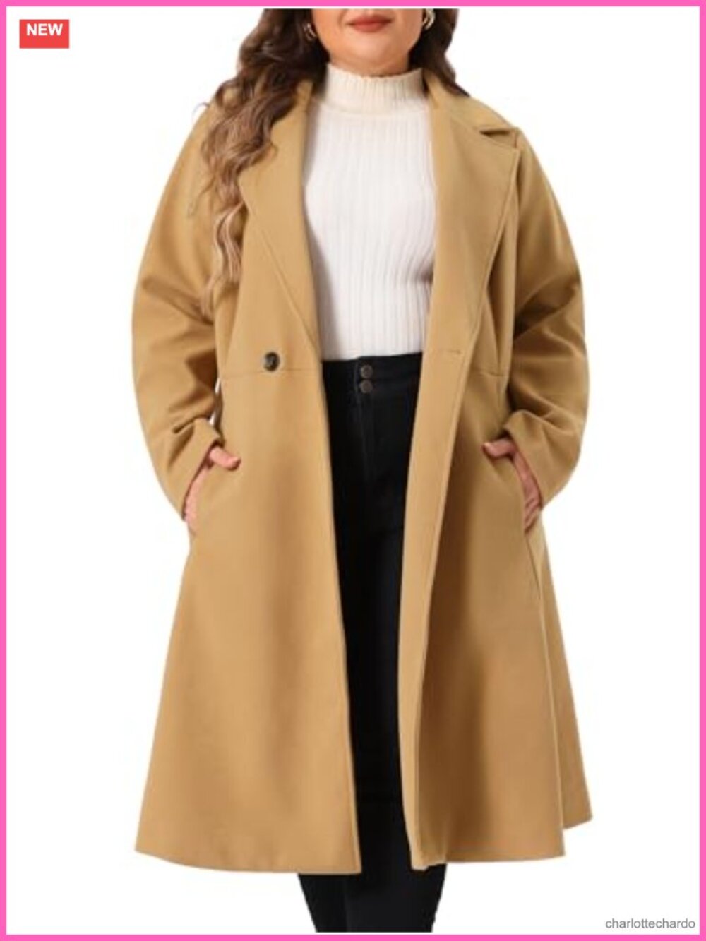 Plus Size Wool Pea Coat Double Breasted Long Winter Trench Women Jacket